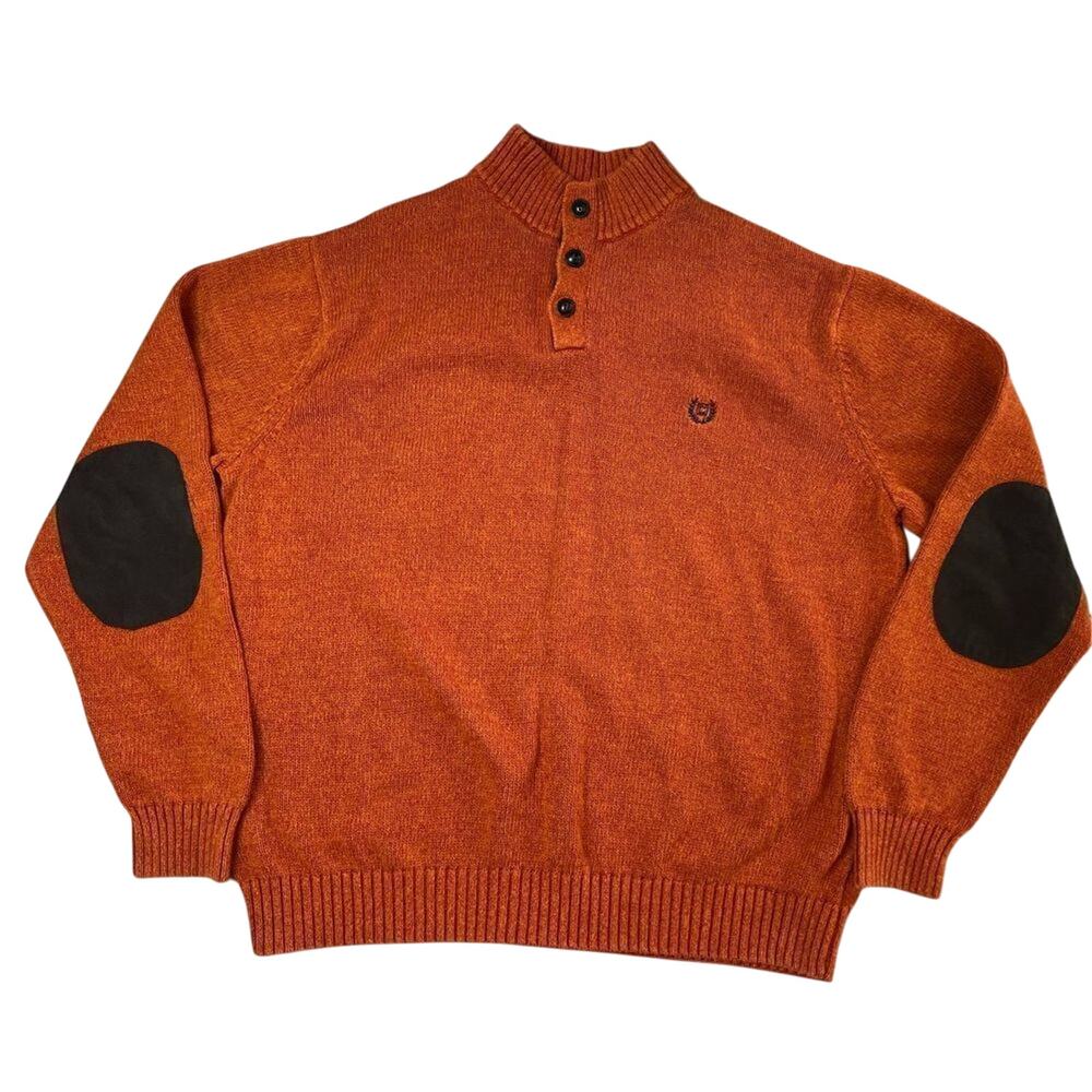 Chaps Button Mock Neck Autumn Twist Elbow Patch Sweater XXL‎ Corpcore Preppy